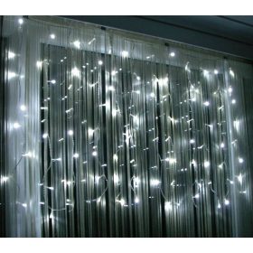   LED jégcsapfüggöny 2x1m, 100 LED, fehér kábel, hideg fehér,  Kültéri